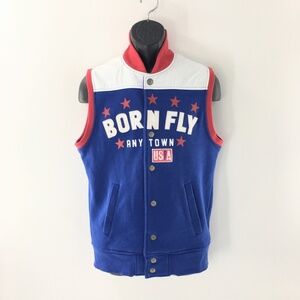 Born Fly Mens Vest Any Town USA Blue Cotton Sz M